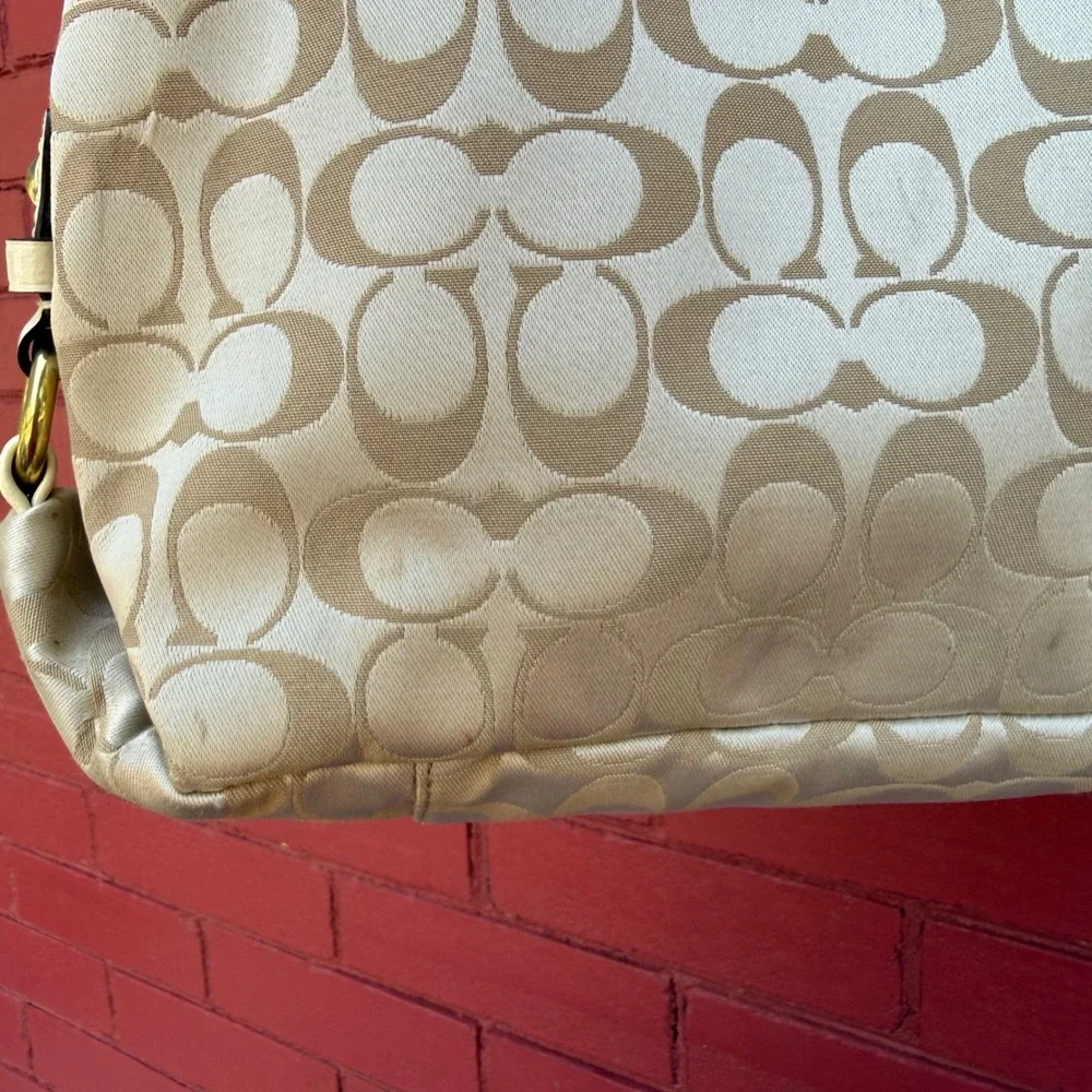 Coach Ashley Signature Satchel Bag F15510 Cream Beige Monogram Tote Sateen
